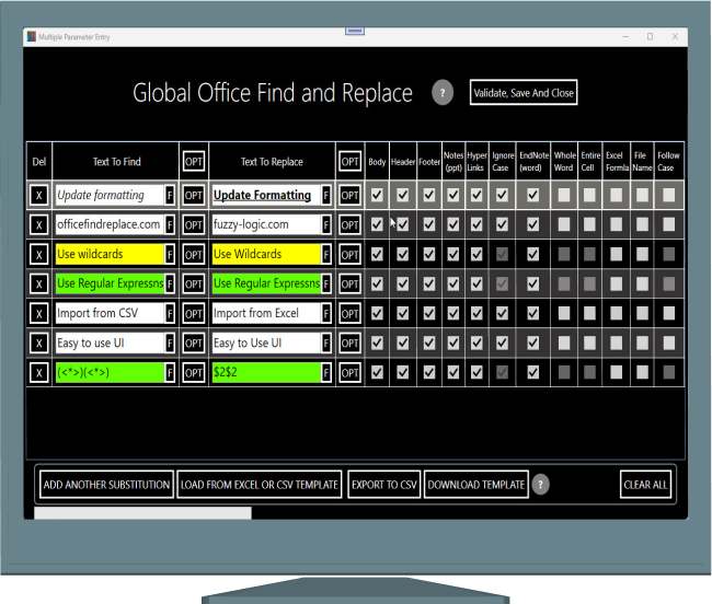 Multiple substitutions in global office find and replace